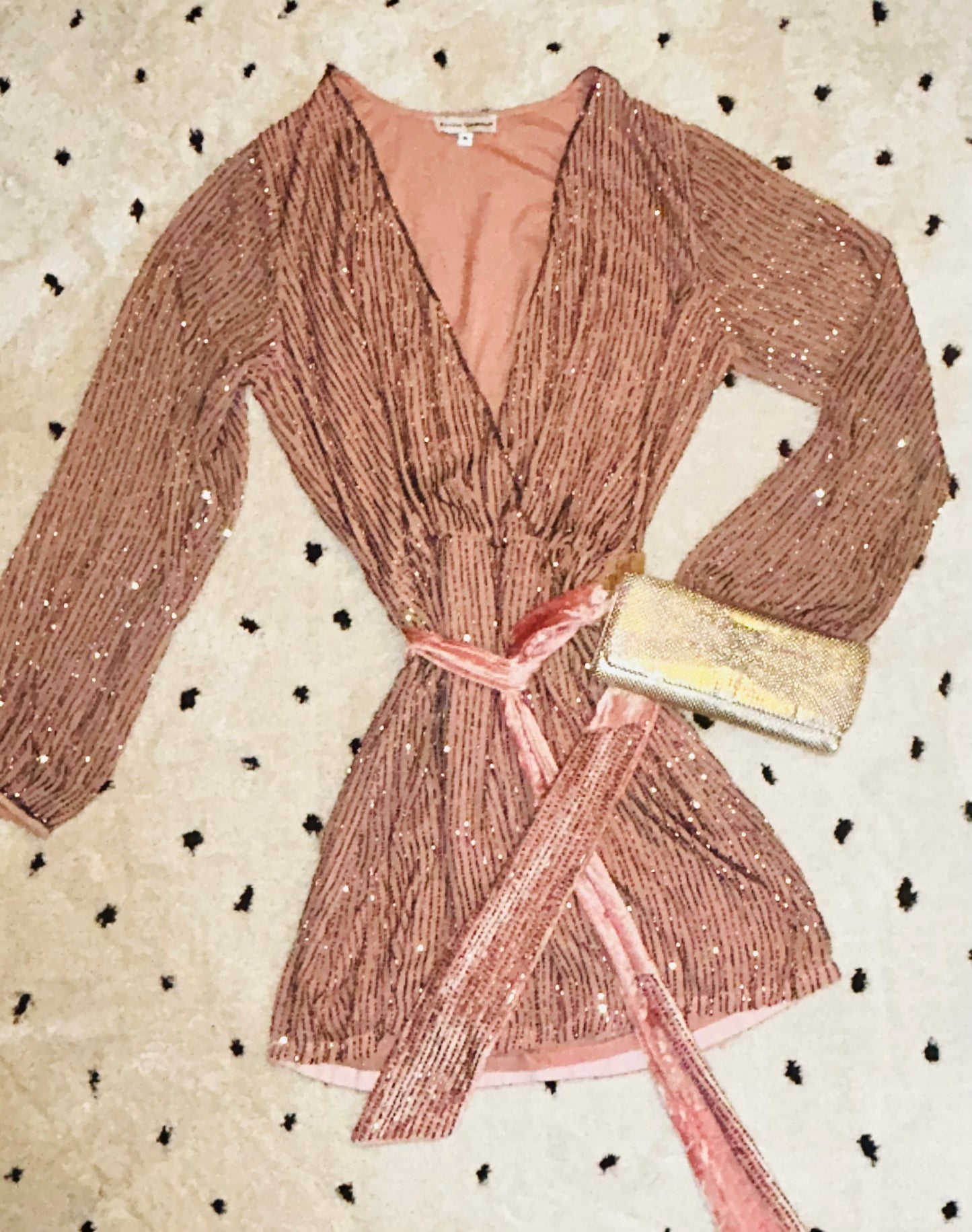 Karina Grimaldi Pink Long Sleeve Wrap Mini Dress Beaded/Belted Size M