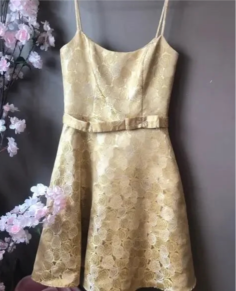 ABS Allen Schwartz Tea Length Rose Print Dress Gold Size 6