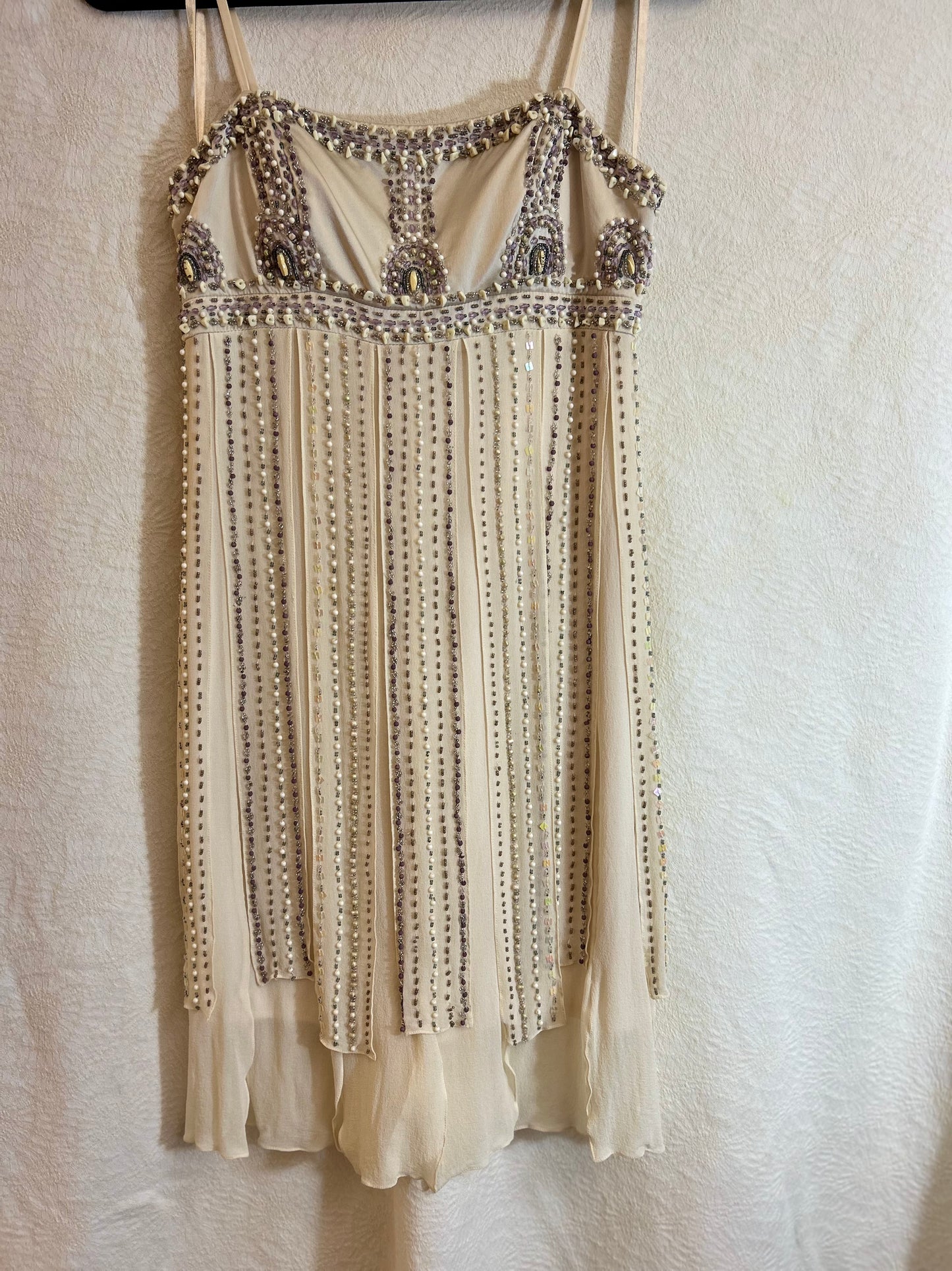 Sue Wong Nocturne Silk Beaded Mini Dress Cream Size 4