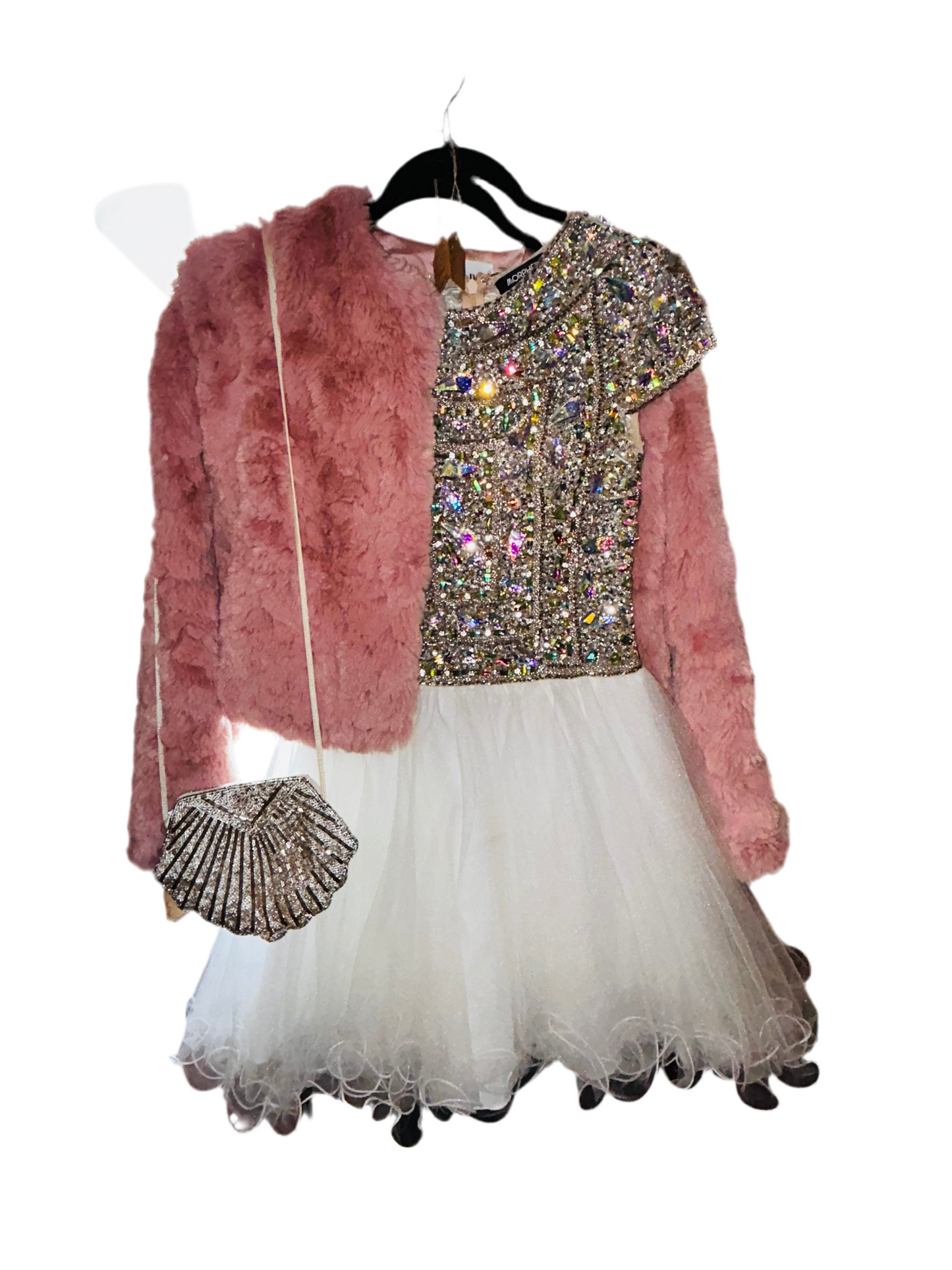 Line and Dot Short Pink Faux Fur Coat Size M