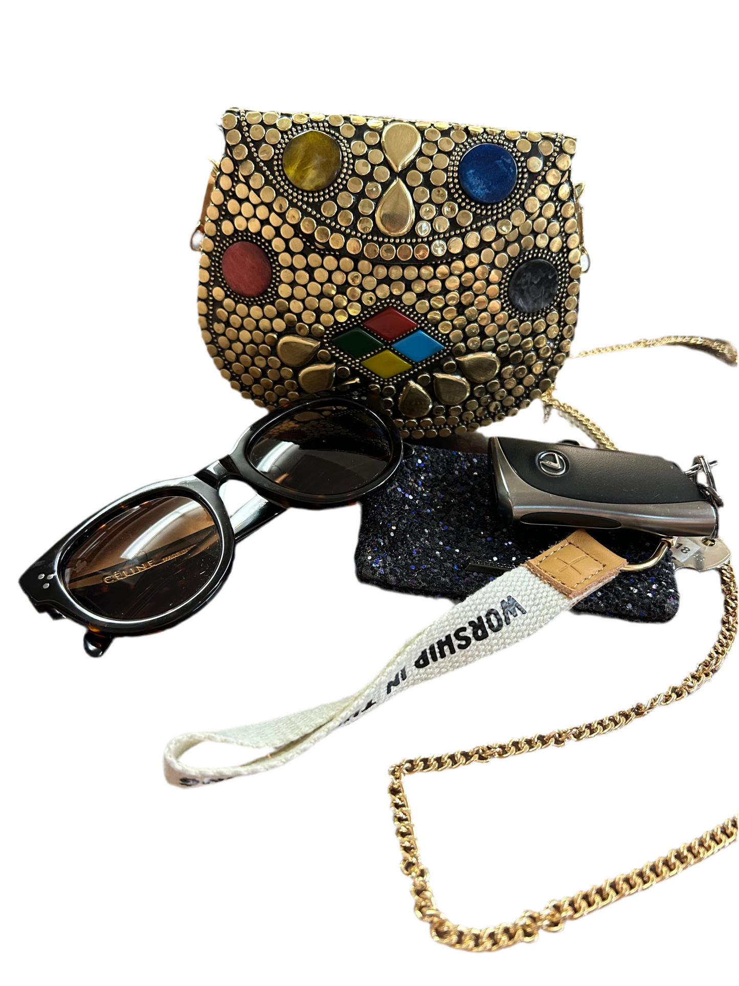 Ramla Metal Chain Bag Multi Stone