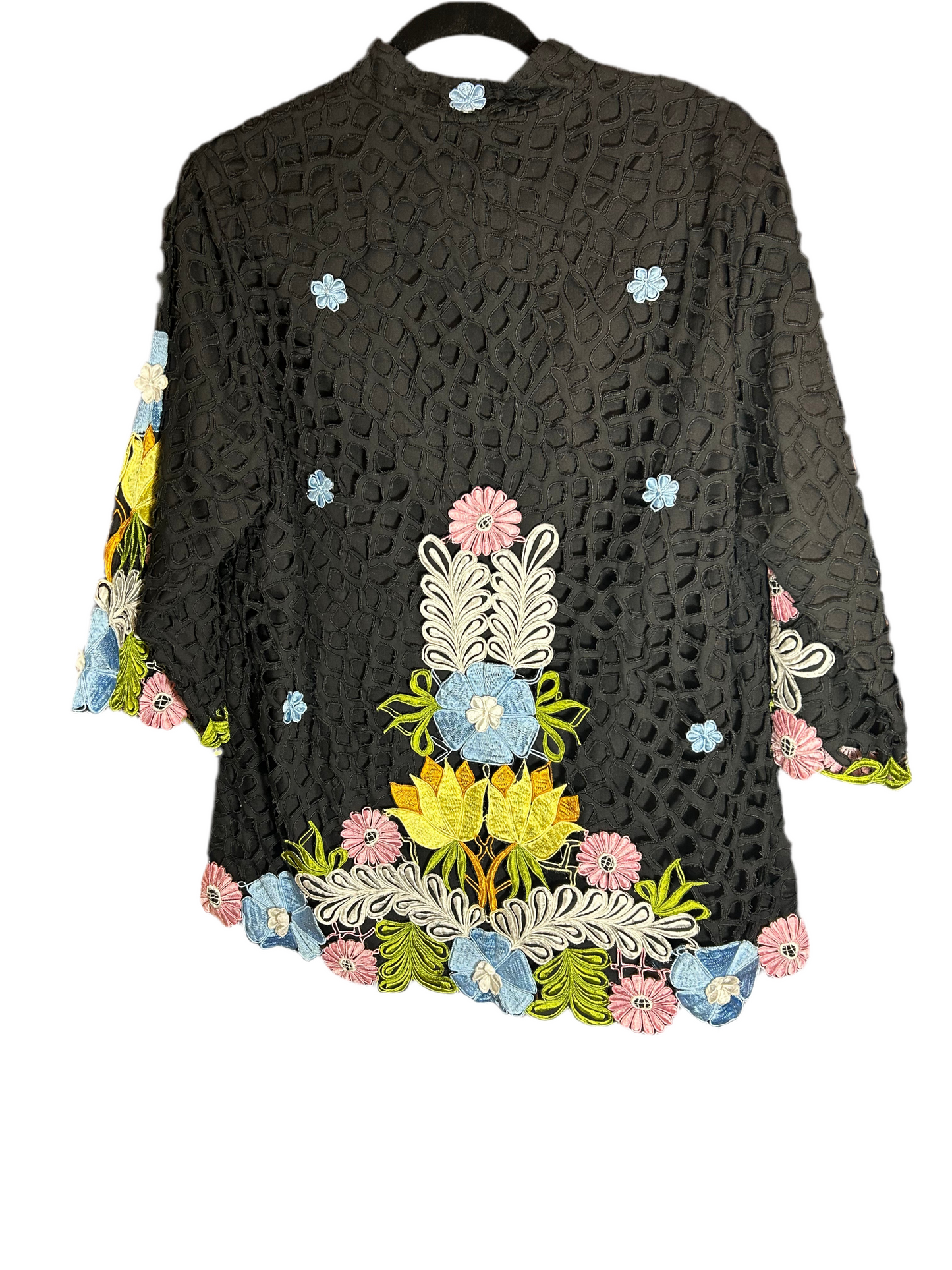 Caro of Honolulu Floral Embroidered Black Jacket Size M