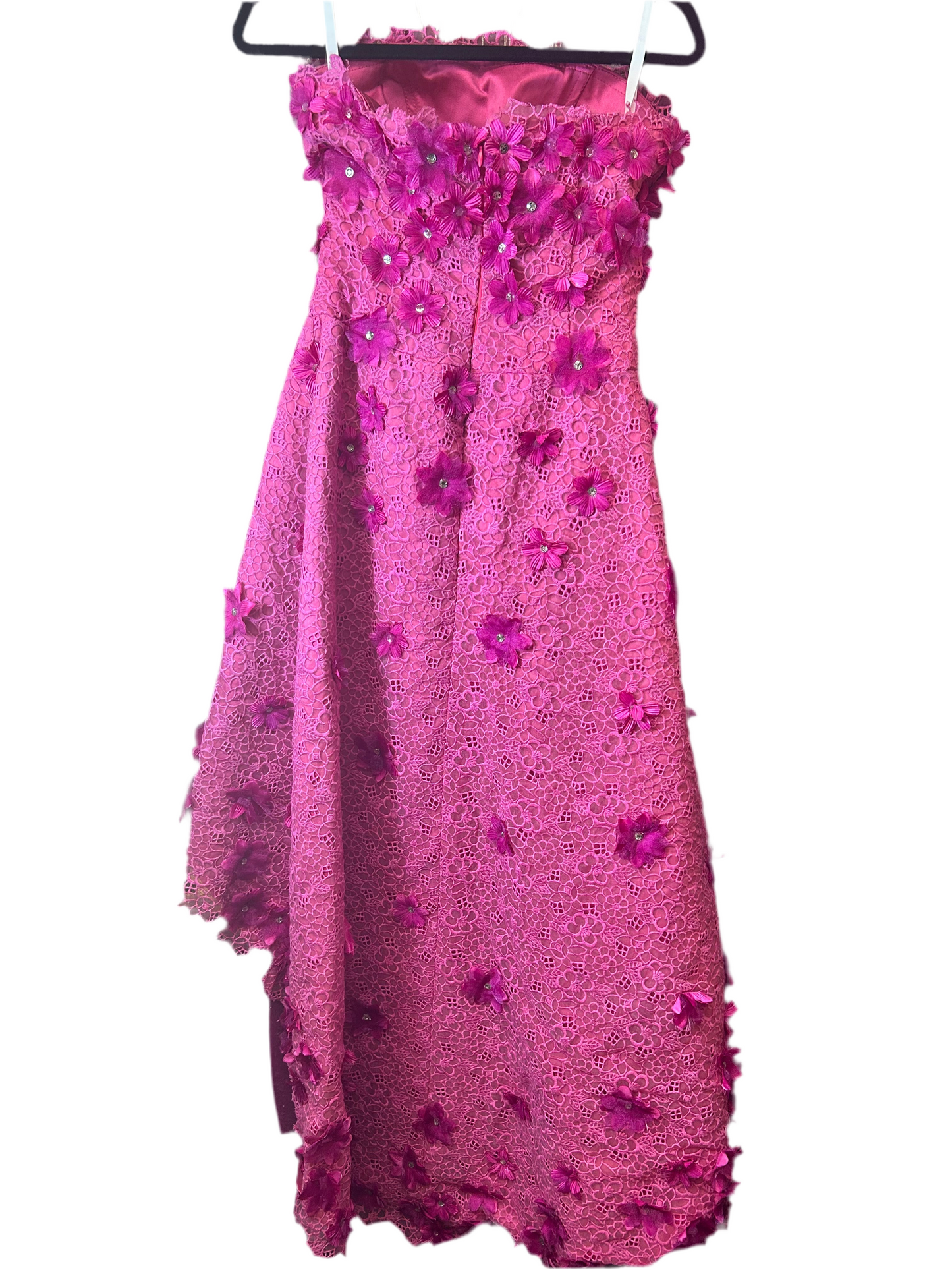 Pink 3D Floral Custom High/Low Poofy Dress Size 6
