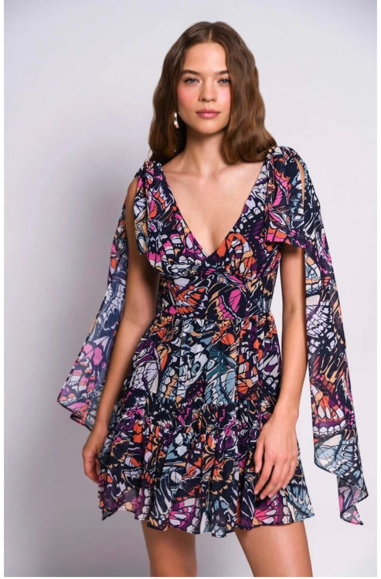 Hutch Butterfly Print Mini Dress with "Wings" Size S