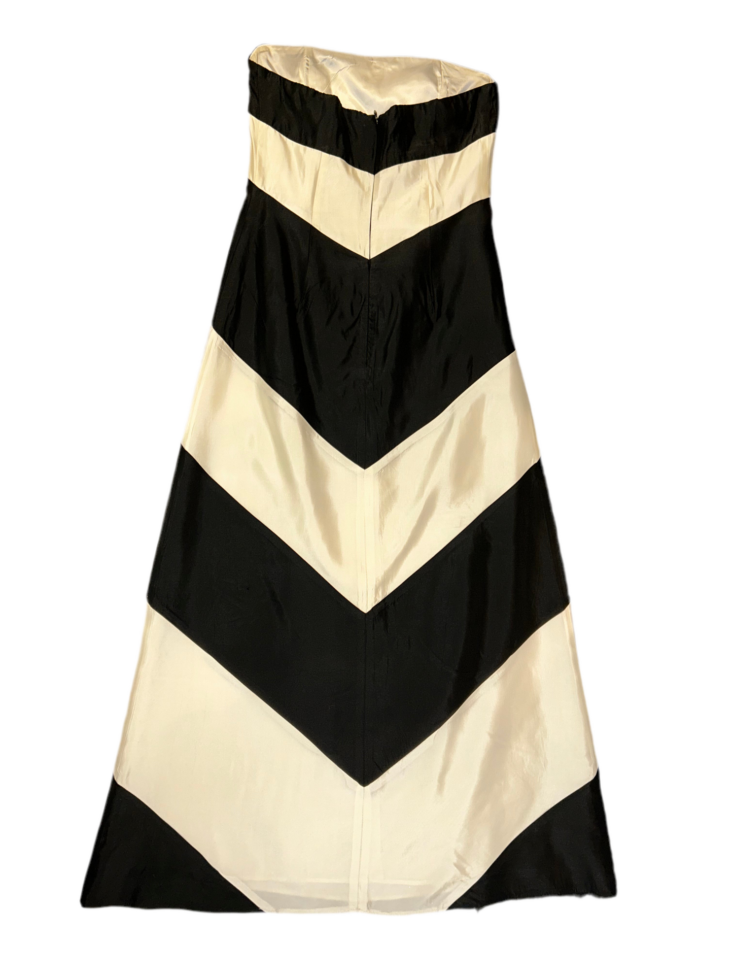 Jessica McClintock Vintage Black and White Chevron Strapless Gown Size 10