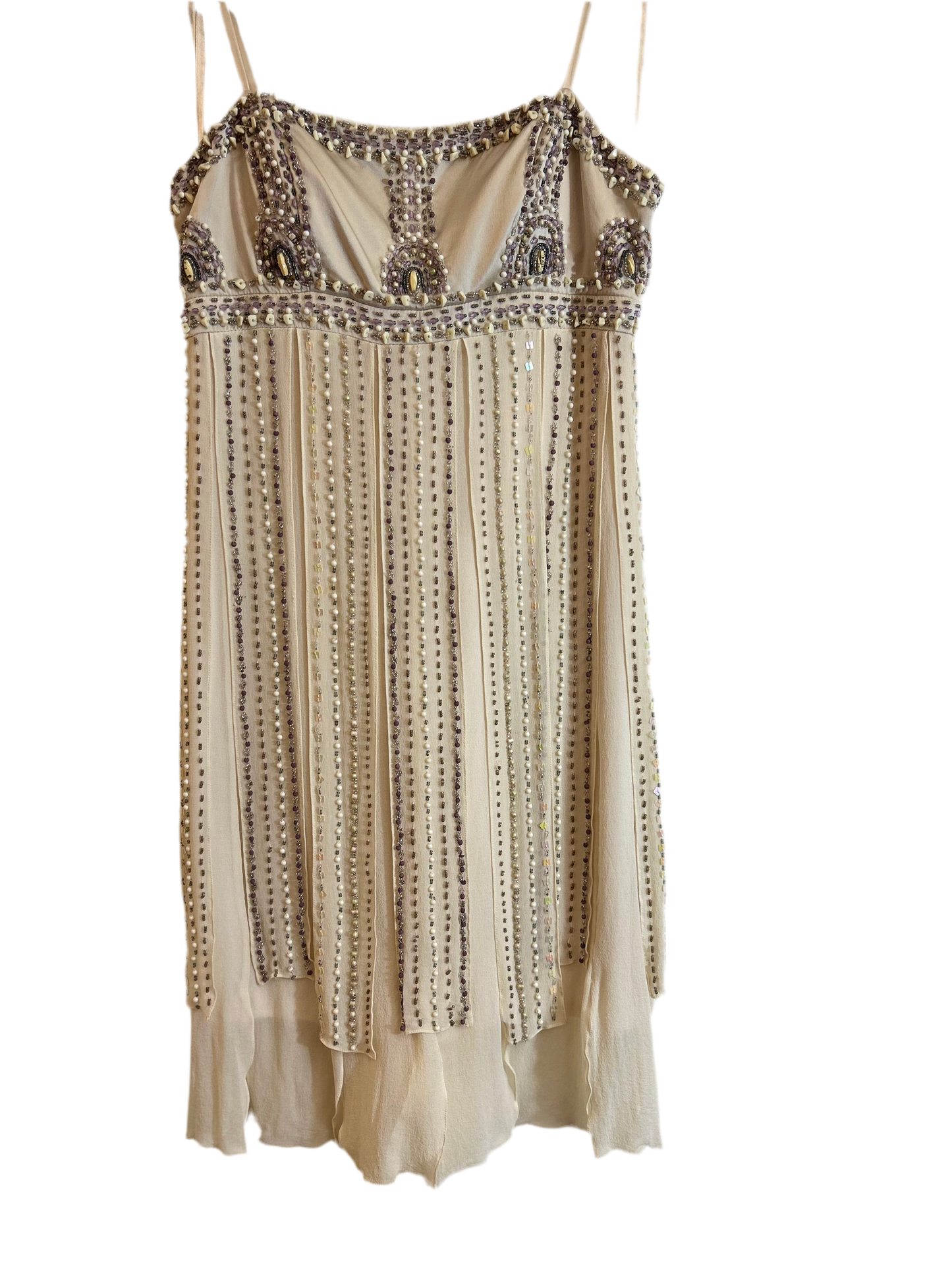 Sue Wong Nocturne Silk Beaded Mini Dress Cream Size 4