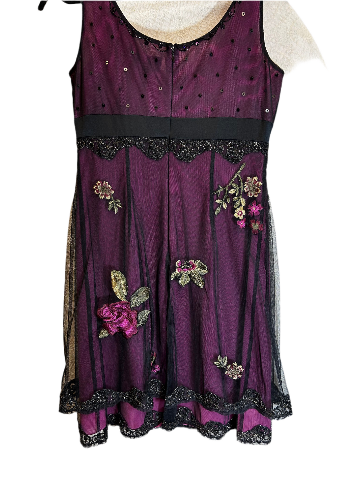 Adrianna Papell Mesh Beaded Purple Midi Dress Size 10P