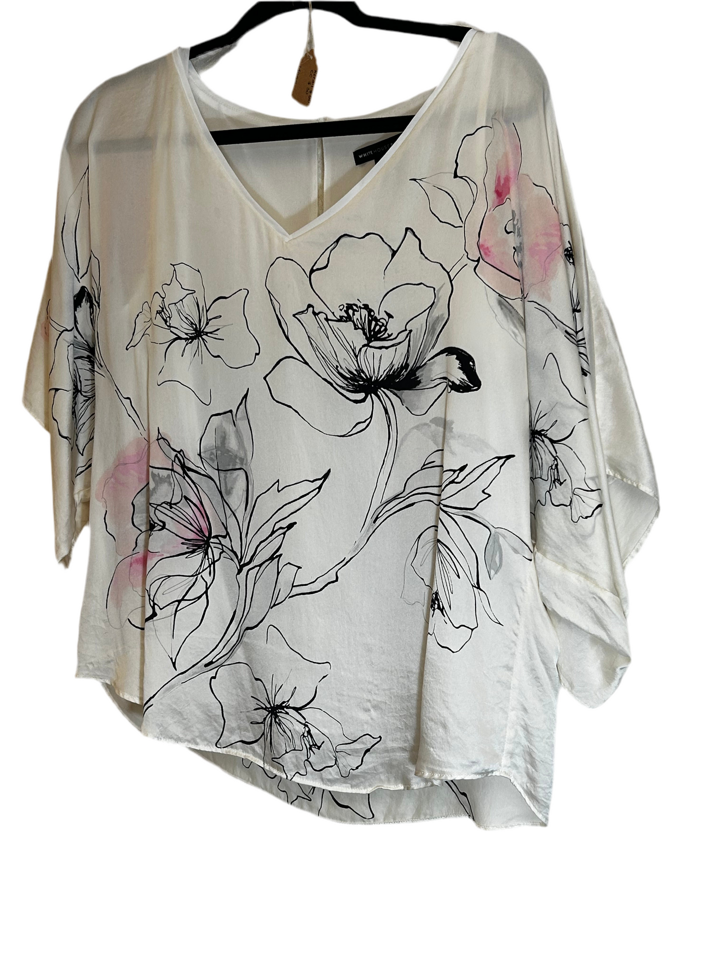 Black House White Market Silk Top Pink Flowers Size M