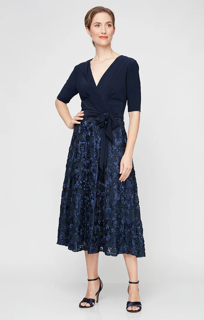 Alex Evenings Blue Wrap Lace Sequin Skirt Size 8P