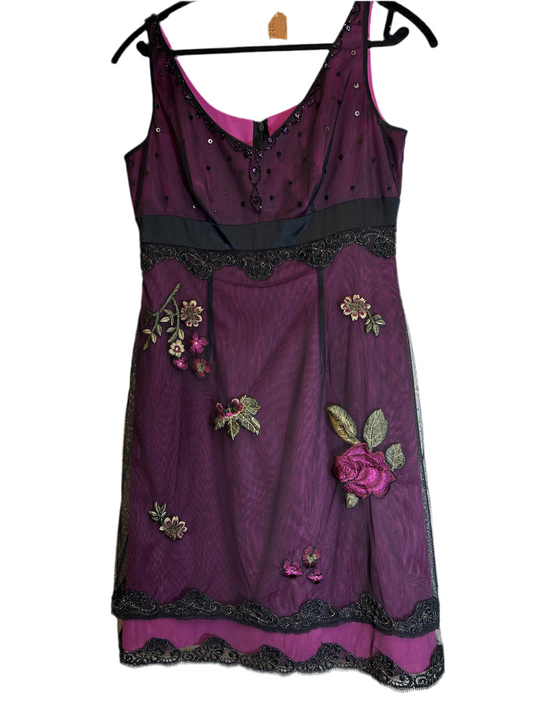Adrianna Papell Mesh Beaded Purple Midi Dress Size 10P