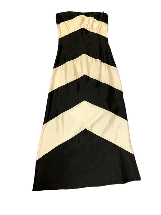 Jessica McClintock Vintage Black and White Chevron Strapless Gown Size 10