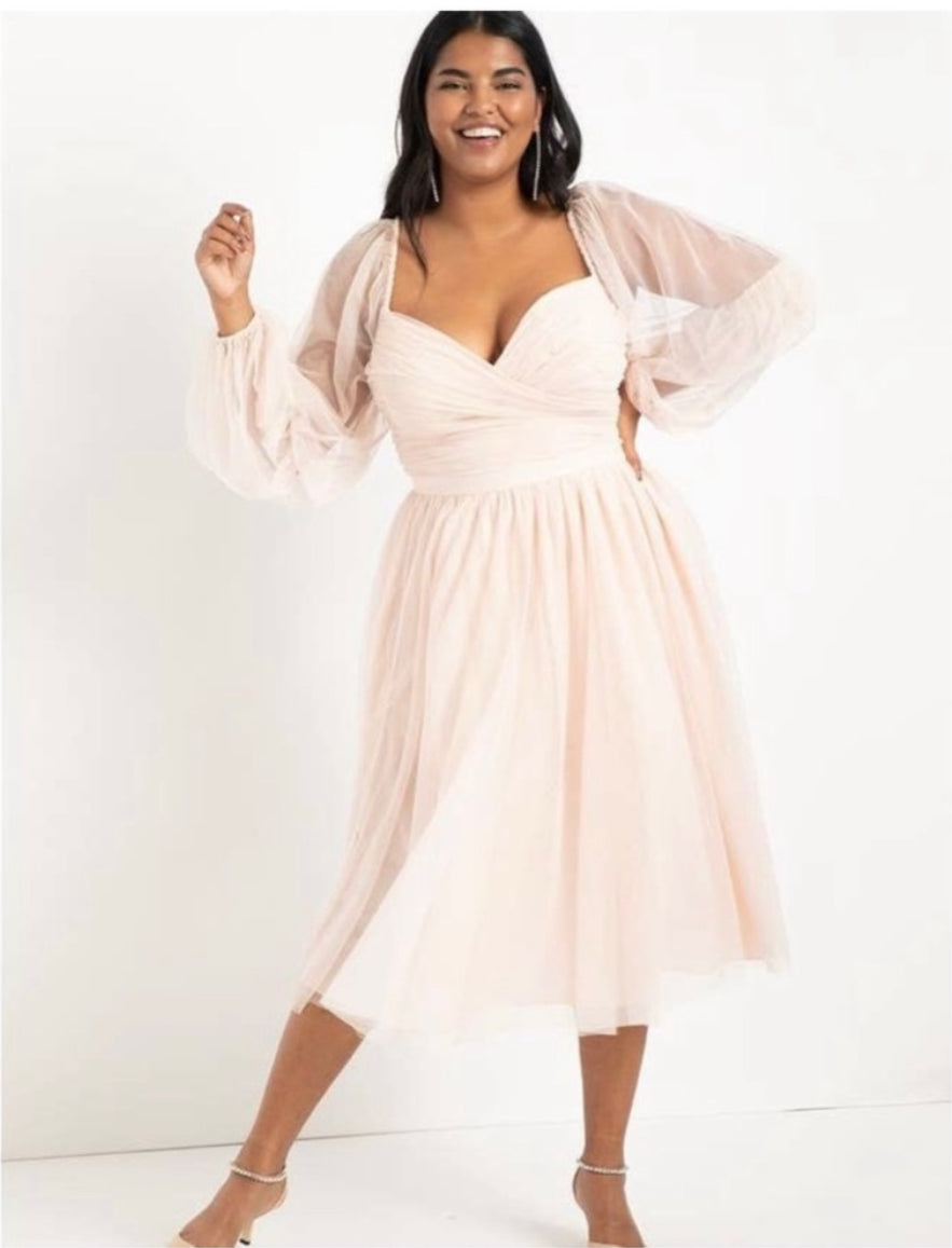 Eloquii Light Pink Tulle Overlay Long Sleeve Dress Size 16