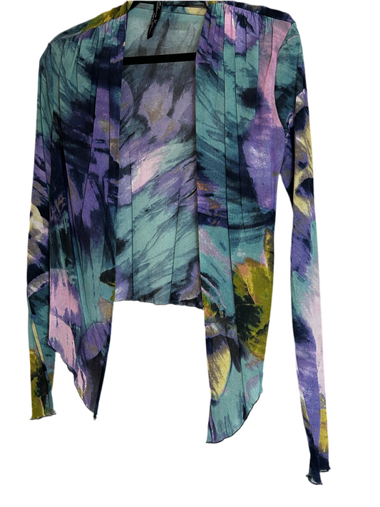 Elana Kattan Micro Mesh Watercolor Print Wrap Top Size S