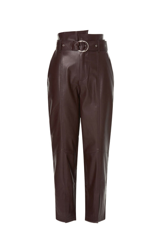 Marissa Webb Vegan Leather Burgundy Crop Pant W/Belt Size 8