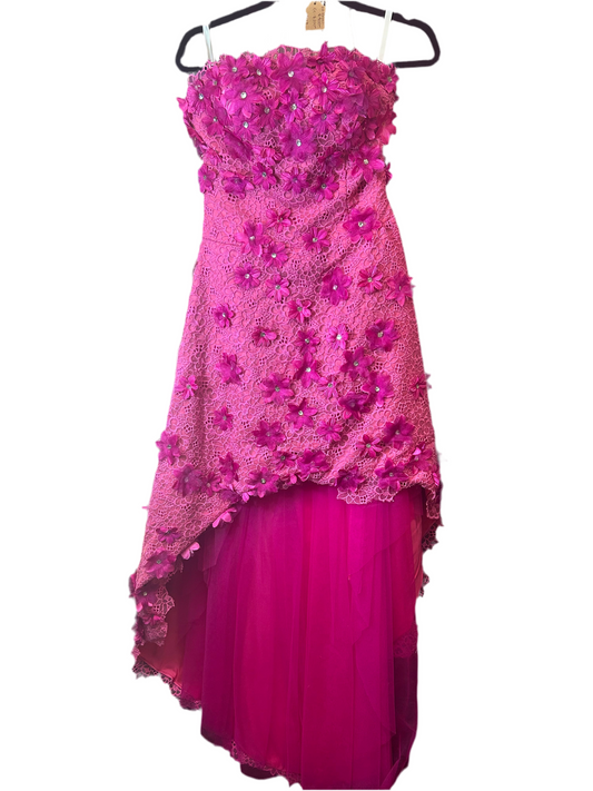 Pink 3D Floral Custom High/Low Poofy Dress Size 6