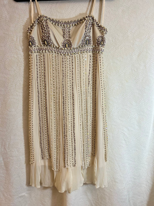 Sue Wong Nocturne Silk Beaded Mini Dress Cream Size 4