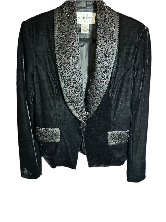 Victor Costa Velvet Blazer Satin/Beaded Collar Size 10