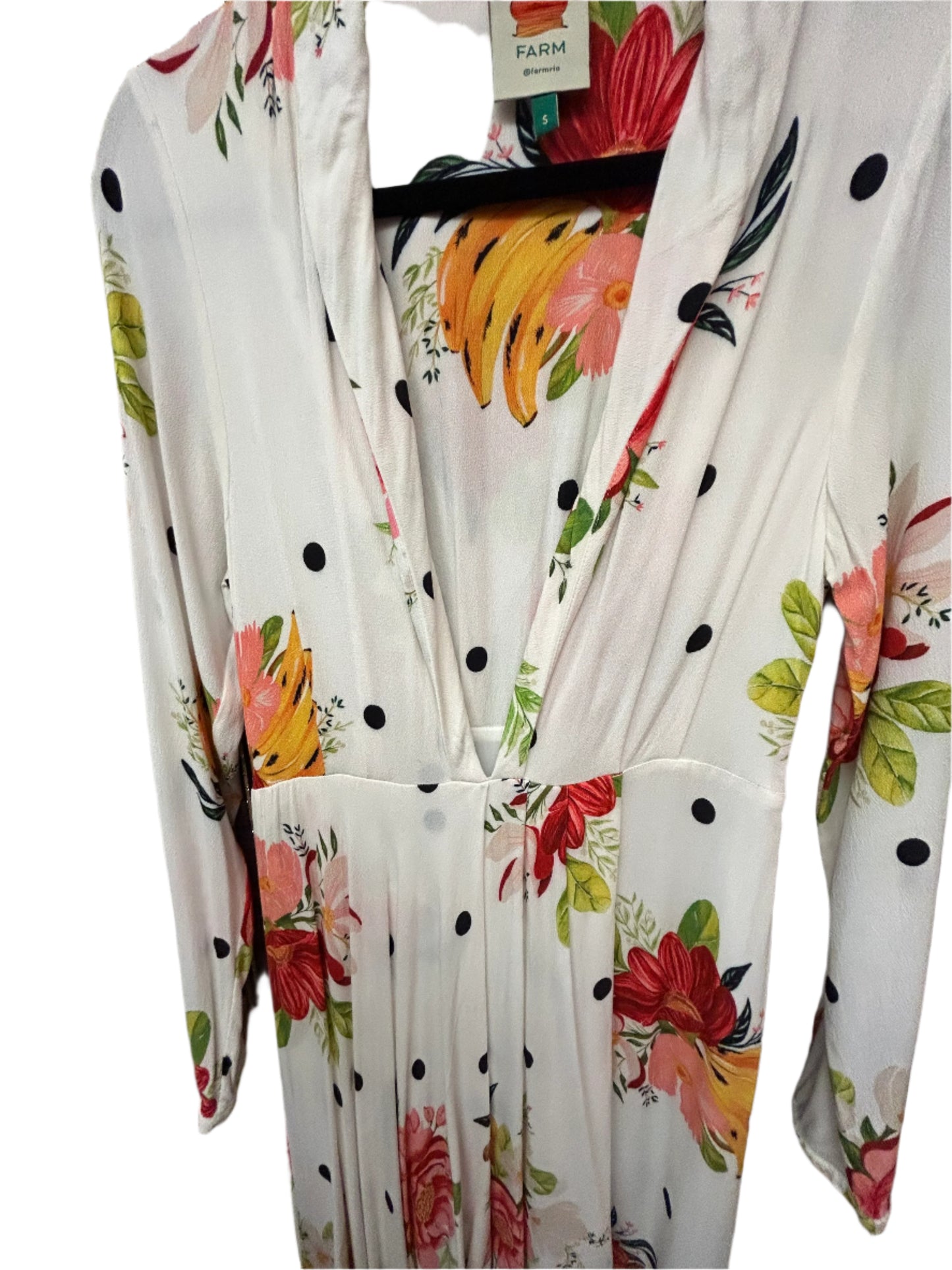Farm Rio White Floral Polka Dot Deep V Neck Maxi Dress Size S