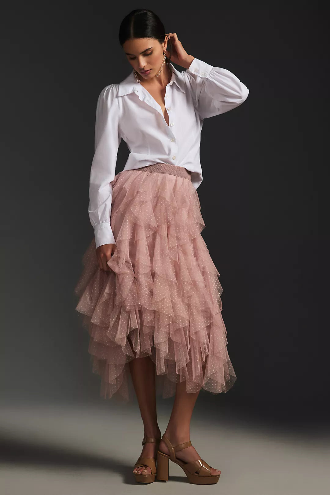 Anthropologie Lilac Tiered Ruffle Skirt Size M