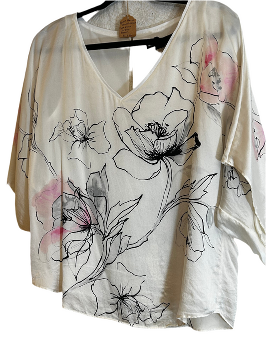 Black House White Market Silk Top Pink Flowers Size M