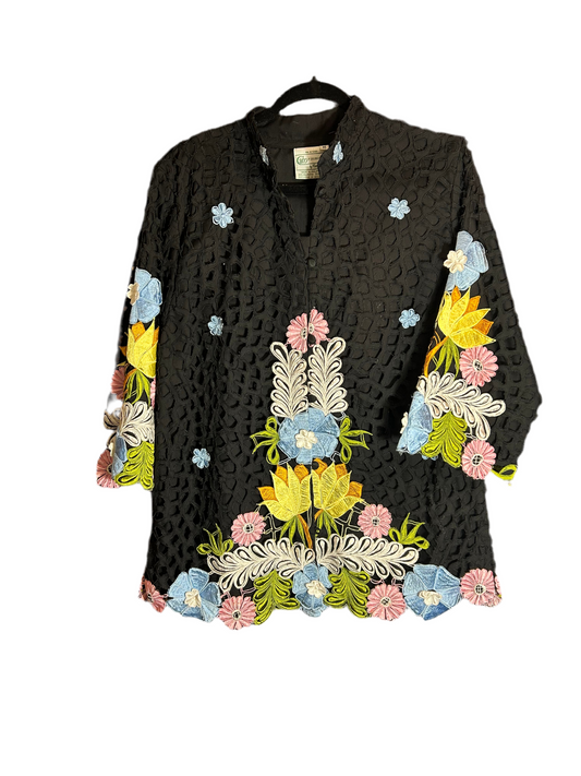 Caro of Honolulu Floral Embroidered Black Jacket Size M