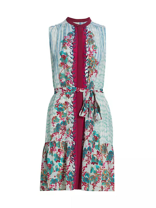Saloni Sleeveless Silk Floral Dress Pink/Turquoise Size 10