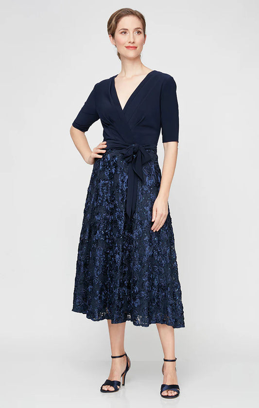 Alex Evenings Blue Wrap Lace Sequin Skirt Size 8P