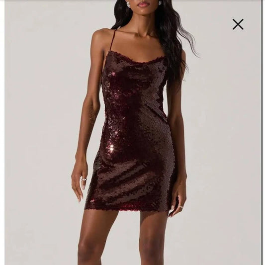 Astr Dark Red "Fishscale" Mini Dress Size M