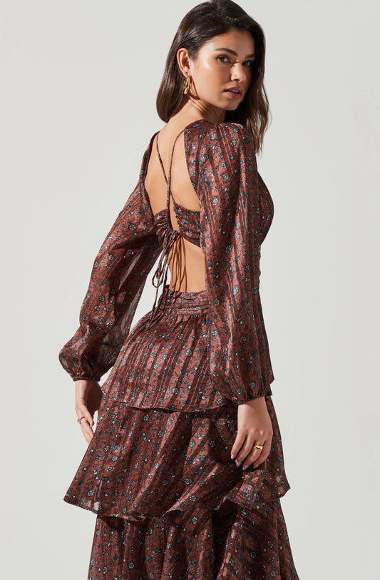 Astr The Label Tiered Long Sleeve Dress Size M Bronze